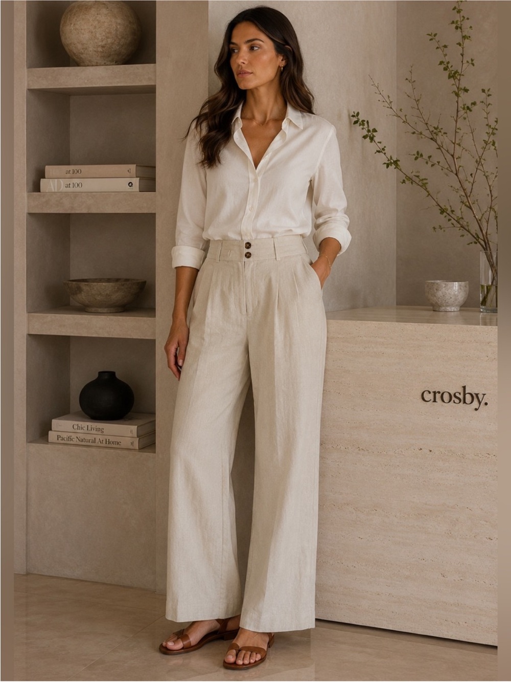Crosby Pants Womens Size 8 Tan Chinos Relaxed Straight Leg Lined Blend